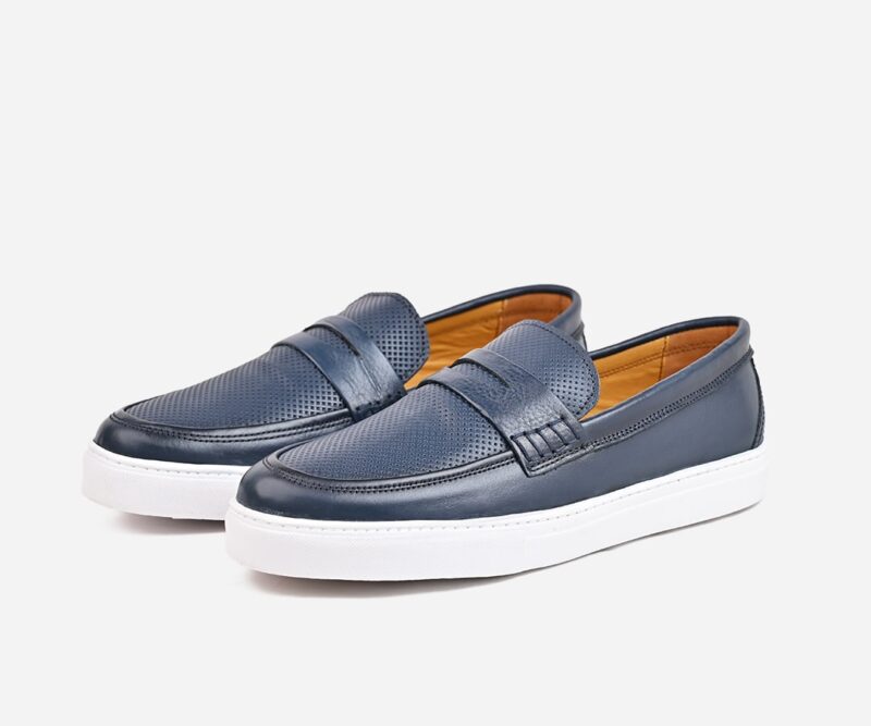 Chaussures hommes en cuir Bleu - op74 – Image 2